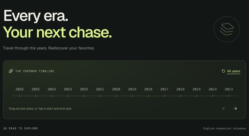 PokeChart timeline for exploring Pokémon expansions by year